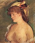 Eduard Manet Canvas Paintings - Blonde Woman with Bare Breasts